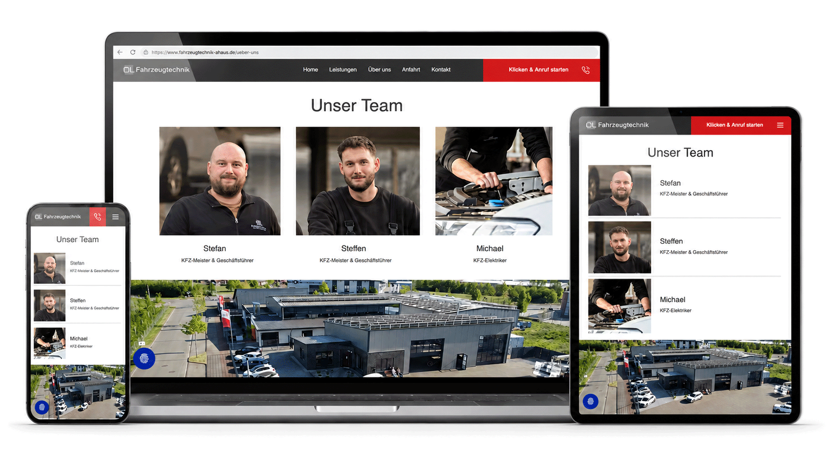 Die Website von OL Fahrzeugtechnik auf Desktop, Tablet und Smartphone